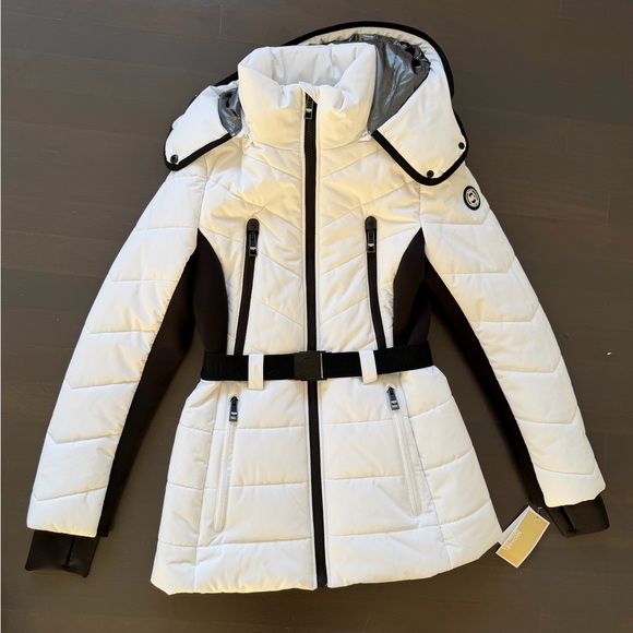 Michael Kors Jackets & Blazers - Michael Kors Women's Hooded Belted Quilted Insulated Puffer Jacket White Size S